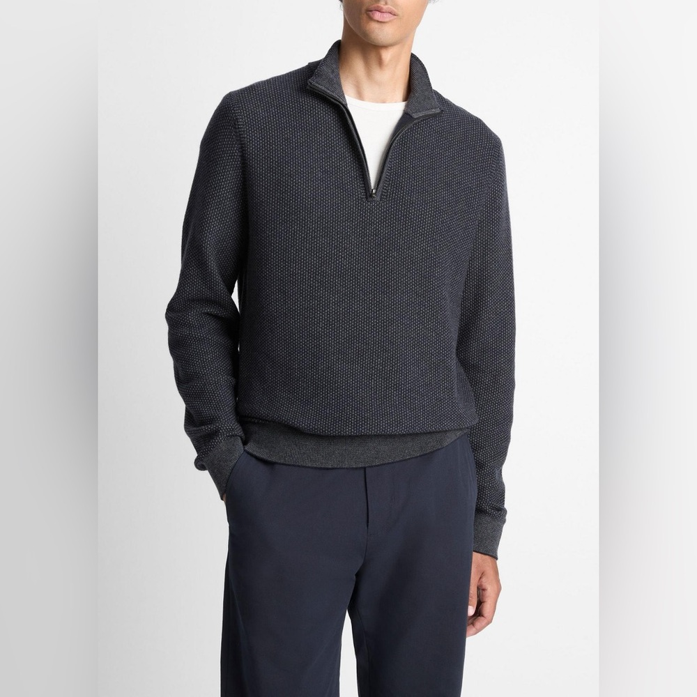 Vince Geo-Jacquard Wool-Blend Quarter-Zip Sweater Blue/Gray Medium